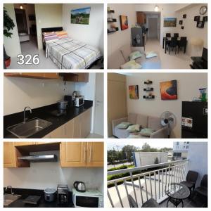 een collage van foto's van een keuken en een slaapkamer bij Rm Staycation TaalView Smdc in Tagaytay