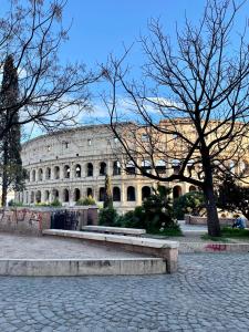 a large building with benches in front of it at Martina al Colosseo in Rome
