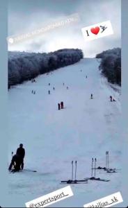 a group of people skiing down a snow covered slope at Sweet Home Serres premium living in Serres