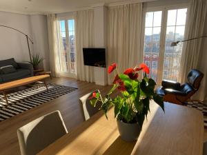 a living room with a table with a plant on it at Contemplando la Catedral by Exclusive Burgos Apartments in Burgos