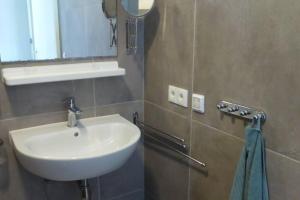 een badkamer met een wastafel en een spiegel bij het Beerzer Boshuis in Beerze