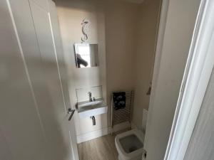 ミルポートにあるFantastic 3 bedroom holiday homeの洗面台とトイレ付きのバスルーム +14枚の写真