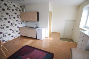 an empty kitchen with a sink and a refrigerator at City Apartment in Kuressaare