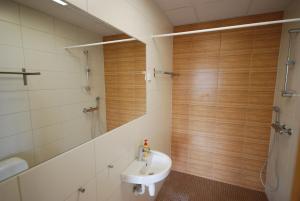 a bathroom with a toilet and a sink and a shower at City Apartment in Kuressaare