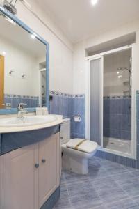 ein Bad mit einem WC, einem Waschbecken und einer Dusche in der Unterkunft Eusebio - baskeyrentals in Lekeitio