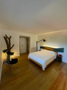 ein Schlafzimmer mit einem Bett und einem Stuhl in der Unterkunft AltaVista in Vitorino dos Piães + 119 Fotos