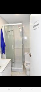 a bathroom with a shower and a toilet at La MARINA in Alicante