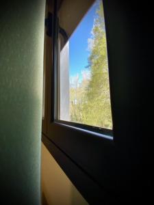 una ventana en una habitación con vistas a un árbol en Mi Refugio, en Arenas de San Pedro