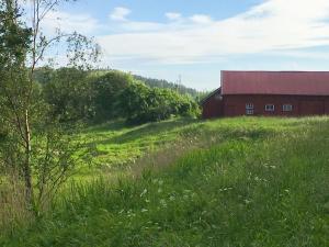 タヌムスヘーデにあるOrrekläppの野原の横の丘の上の赤い納屋