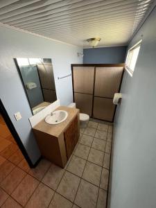 La salle de bains est pourvue d'un lavabo et de toilettes. dans l'établissement Hotel Wilson Tulipan Los Chiles, à Los Chiles