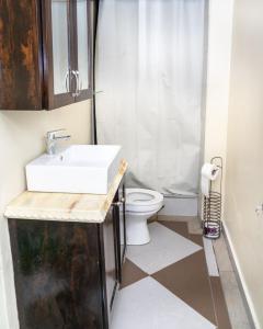 ein Bad mit einem Waschbecken und einem WC in der Unterkunft Francis Nook Belle Garden Room in San Juan