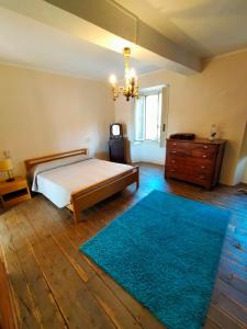ein Schlafzimmer mit einem Bett und einem blauen Teppich in der Unterkunft CASA VACANZE "LA QUIETE" in Nonio