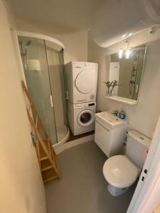 a small bathroom with a toilet and a washing machine at Le Jaures - Studio au coeur de ville in Toulouse