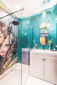 a bathroom with a shower and a sink at Elisabeth Residence - Home of the Gourmets in Sopron