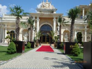 a building with a red carpet in front of it at Hotel Venecia Palace in Michałowice