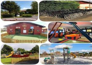 a group of four pictures of a playground at Mobilhome COSY - espace aquatique - lac in Gastes