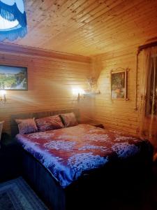 a bedroom with a bed in a wooden room at Family Hotel Maia - Cемейная гостиница Майя in Dashbashi