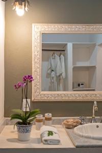 a bathroom counter with a sink and a mirror at Pousada Brisa da Serra in Tiradentes
