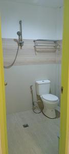 a bathroom with a toilet and a shower at Rabang Traveller's Inn in San Vicente