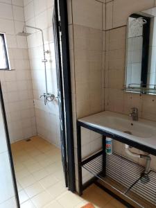 ein Bad mit einer Dusche und einem Waschbecken in der Unterkunft Villa 28 in Lomé