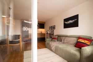 阿羅薩的住宿－Chalet Höfi - Studio，带沙发的客厅和用餐室