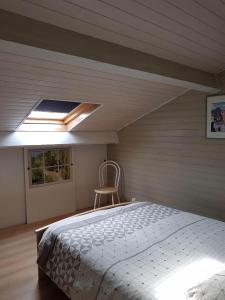 een slaapkamer met een bed en een dakraam bij Bassussarry in Bassussarry