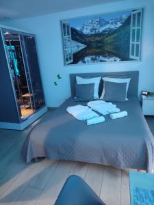 a bedroom with a large bed with two pillows at R&M un moment de relaxation in Wardrecques