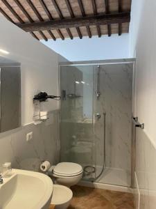 een badkamer met een douche, een toilet en een wastafel bij Villa Vacasio Bio-Eco in Pitigliano