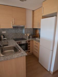 a kitchen with a sink and a white refrigerator at Apartamento boutique in Talarn