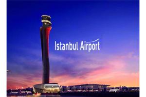 um sinal que diz aeroporto de Istambul com um edifício em Istanbul Airport Express Hotel em Arnavutköy