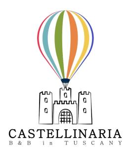 a hot air balloon flying over a castle at Castellinaria in Lari