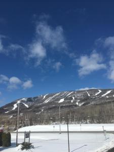 una montaña cubierta de nieve con cielo azul y nubes en Hébergement JFL, en Saint-Férréol-les-Neiges