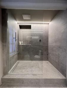 W łazience znajduje się prysznic ze szklanymi drzwiami. w obiekcie Luxury Langhe Loft w mieście La Morra