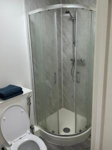 een douchecabine in een badkamer met een toilet bij Guest and Rest 7 in Londen