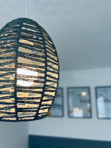 a light hanging from a ceiling in a room at Contemporary studio apartment in Pemberton +13 photos