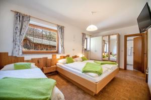 a bedroom with two beds and a tv and a window at Bonichhof in Laion