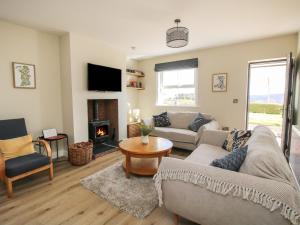 a living room with a couch and a fireplace at Bethania in Oswestry