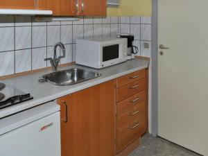 een keuken met een wastafel en een magnetron bij Apartment Gunhild - 22km from the sea in Western Jutland by Interhome in Bredebro