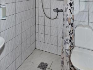 a bathroom with a shower with a toilet and a sink at Apartment Gunhild - 22km from the sea in Western Jutland by Interhome in Bredebro