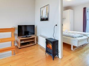 a living room with a stove and a television at Apartment Arnulfuer in Western Jutland by Interhome in Højer