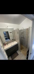 a bathroom with a sink and a shower and a mirror at LA DOLCE VITA MAZET A GASSIN GOLFE DE SAINT TROPEZ in Gassin