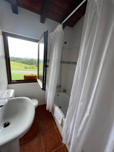 a bathroom with a sink and a toilet and a window at Posada La Vieja Escuela in La Revilla +15 photos