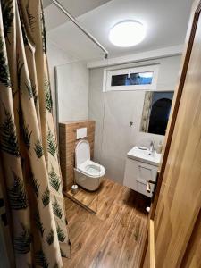 La salle de bains est pourvue de toilettes et d'un lavabo. dans l'établissement Chata Barborka, à Terchová