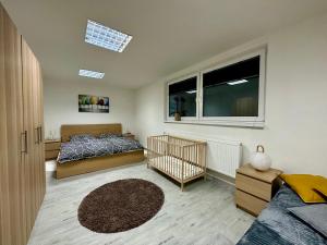 1 dormitorio con cama y cuna en Apartmán Pantáreň en Čadca