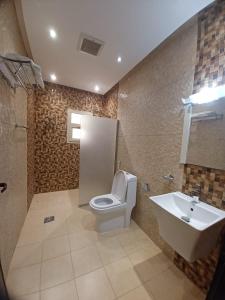 a bathroom with a toilet and a sink at شقق طلائع الدانه للوحدات المخدومه in Riyadh