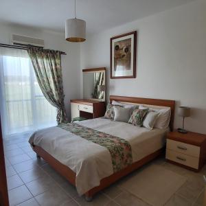 a bedroom with a large bed and a window at SUMMER TERRACE 26 in Kalecik