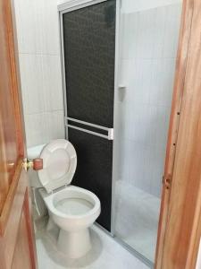 ein Bad mit einem WC und einer Dusche in der Unterkunft Hermoso apartamento in La Dorada