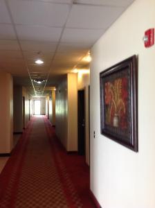 a long hallway with a painting on the wall and a corridorngthngthngthngth at Yorktown Inn and Suites in Yorktown