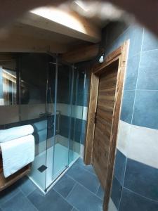 baño con ducha y puerta de cristal en CASERA ONORINA Val Visdende, en Santo Stefano di Cadore