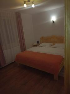 een slaapkamer met een bed in een kamer bij Casa Găleată in Nehoiu